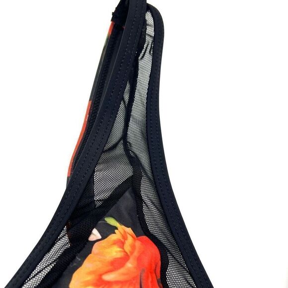 Black and Red Floral Bikini with Mesh Accents Size Medium Unbranded - Picture 5 of 16